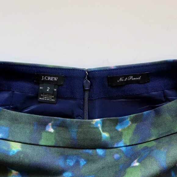 J. Crew Green, Blue & Pink Watercolor Print Pencil Skirt Size 2 - Picture 5 of 9
